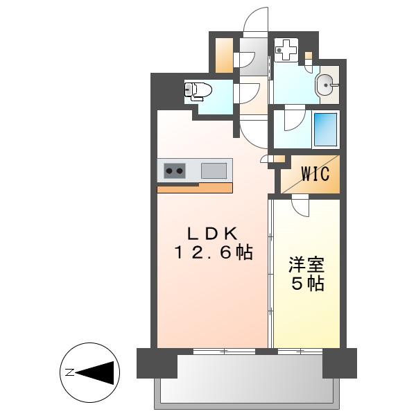 ミュプレ上前津(1LDK/13階)の間取り写真