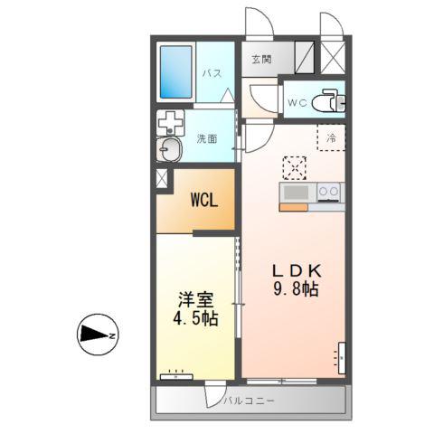 土浦市荒川沖東アパート(1LDK/1階)の間取り写真
