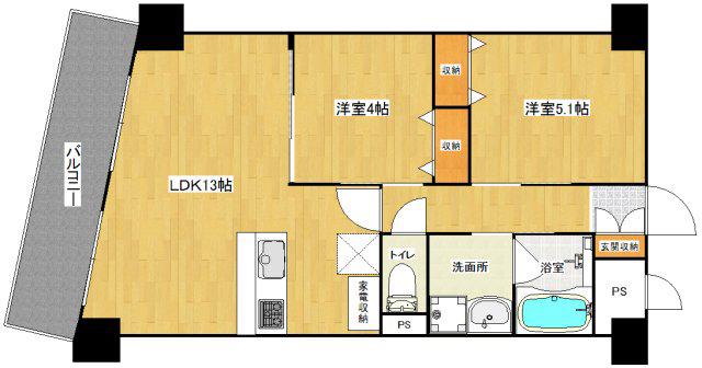 フクダ不動産八木駅前マンション(2LDK/8階)の間取り写真