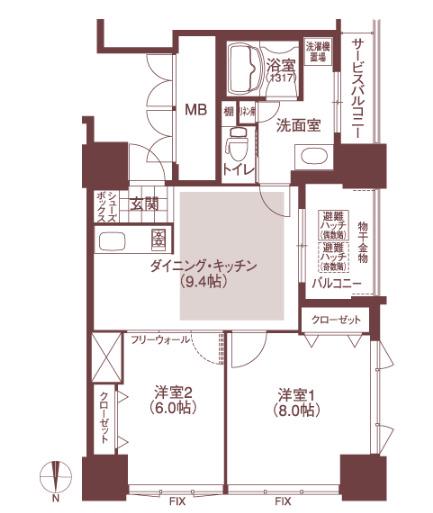 アルグラッドザ・タワー心斎橋(2LDK/18階)の間取り写真