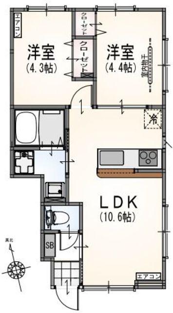 LA R SIDENCE CHIC(2LDK/1階)の間取り写真