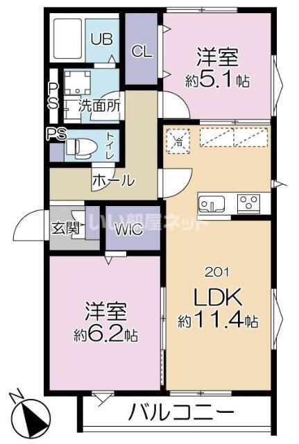 コンフォール川崎(2LDK/2階)の間取り写真