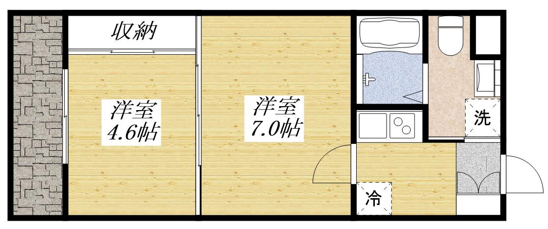ラフェリオ武蔵砂川(2K/2階)の間取り写真