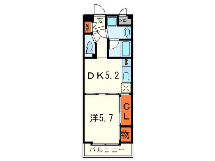 六甲グリーンビュー(1DK/4階)の間取り写真