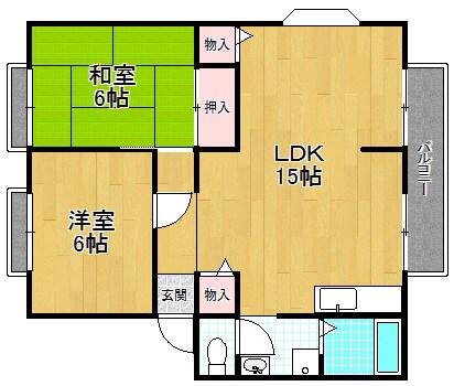 サンビレッジ渚A棟(2LDK/1階)の間取り写真