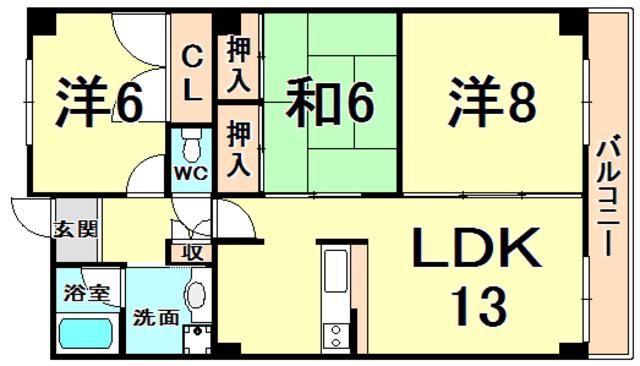 アミューズメント壱番館(3LDK/5階)の間取り写真