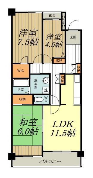コーポレート小金井梶野通(3LDK/4階)の間取り写真