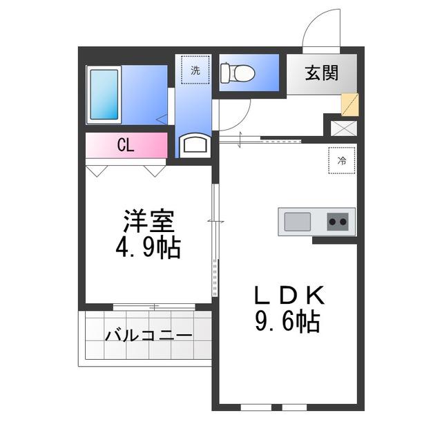 ジーメゾン岸和田上町(1LDK/3階)の間取り写真