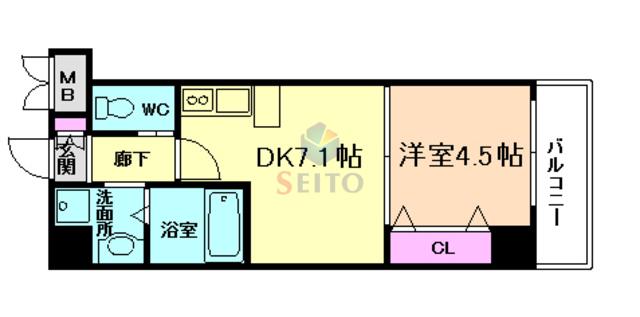アトール西中島II(1DK/6階)の間取り写真
