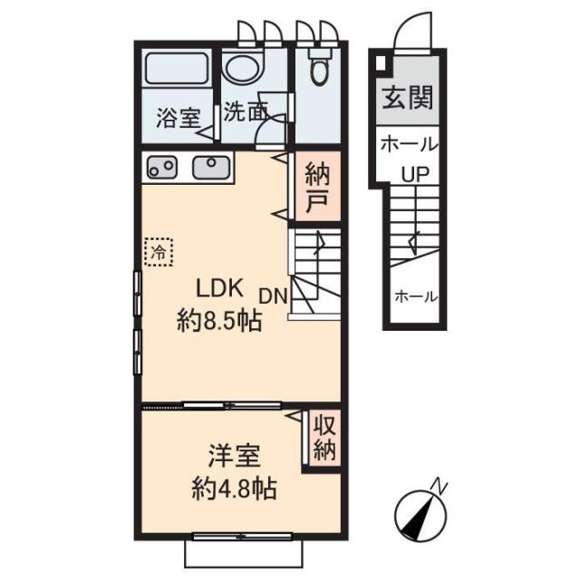 ベーステック(1LDK/2階)の間取り写真