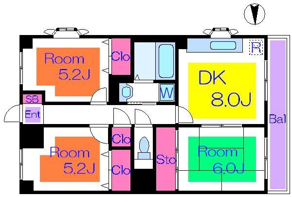 エステート西新井(3DK/2階)の間取り写真