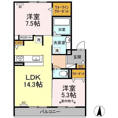 ロアールANDO.E(2LDK/2階)の間取り写真