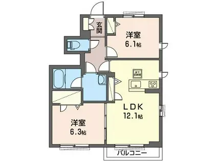 スカイフィールズC(2LDK/1階)の間取り写真