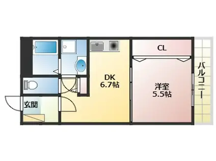 ウエスト・リヴァー(1DK/3階)の間取り写真