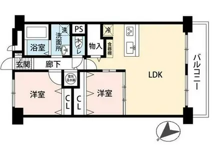 ライオンズマンション中山第三B(2LDK/3階)の間取り写真