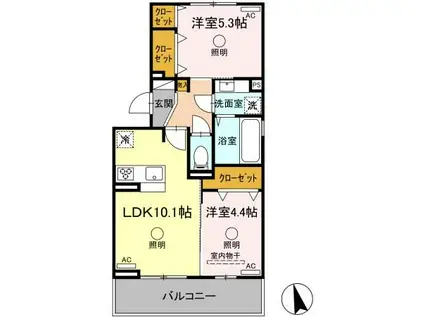サニーフラット松江(2LDK/2階)の間取り写真
