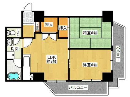 ローズコーポ新大阪第6(2LDK/9階)の間取り写真