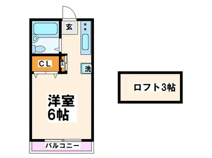 スカイコート(1K/2階)の間取り写真