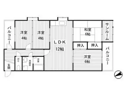 メゾンやすむろII(3LDK/4階)の間取り写真