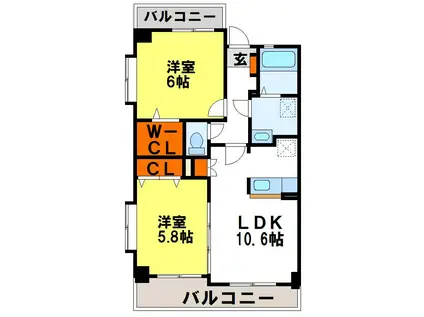 アビタシオン・シエル(2LDK/4階)の間取り写真