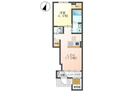 テクノガーデン(1LDK/1階)の間取り写真