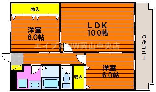 大安寺パークハイム(2LDK/3階)の間取り写真