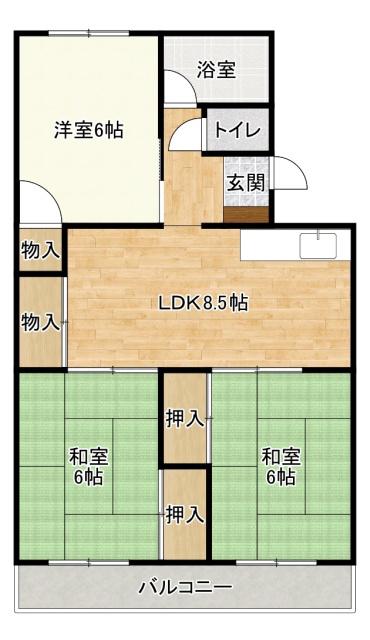 寿マンションC(3DK/3階)の間取り写真