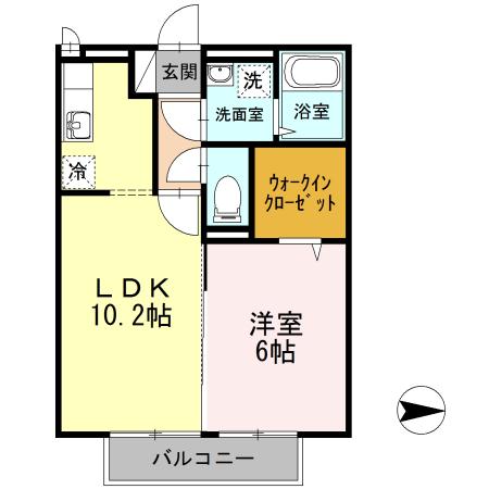ガーデンヒルズ荒木(1LDK/2階)の間取り写真