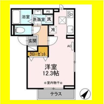 セレーナ東鷹匠(ワンルーム/1階)の間取り写真