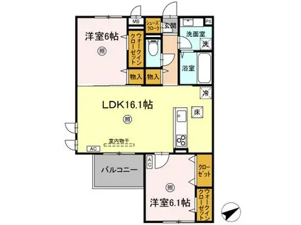 シスネス姫子(2LDK/1階)の間取り写真