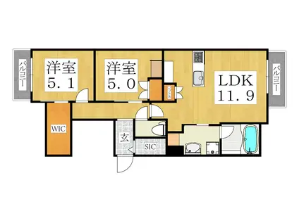 MAISON DE MINE NAGAI PARC EST(2LDK/4階)の間取り写真