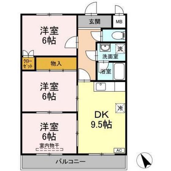 アゼリア祇園(3DK/2階)の間取り写真