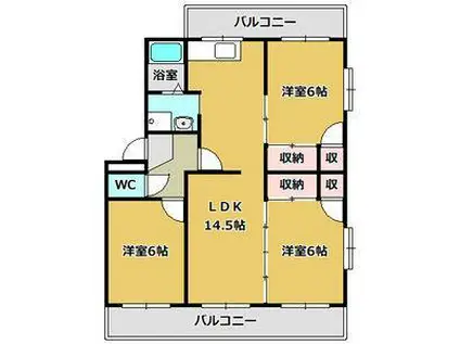 ガーデンハイツA棟・B棟(3LDK/3階)の間取り写真