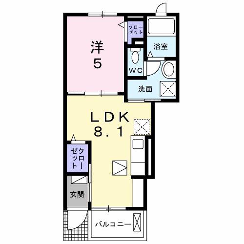 ジャイオス(1LDK/1階)の間取り写真