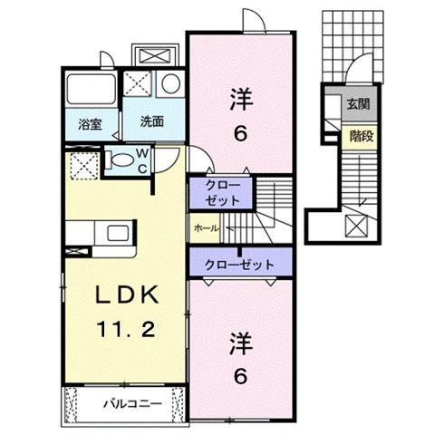 ヴェル ドミール(2LDK/2階)の間取り写真