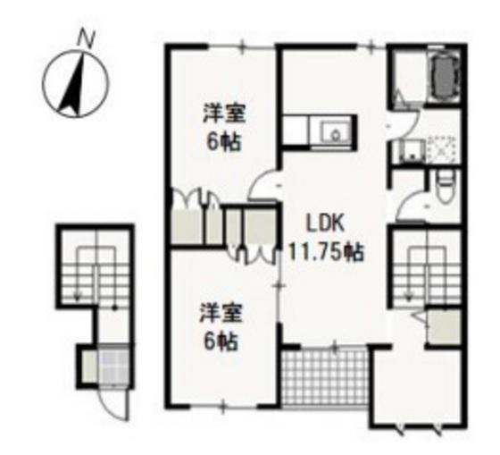 アロース牟佐(2LDK/2階)の間取り写真