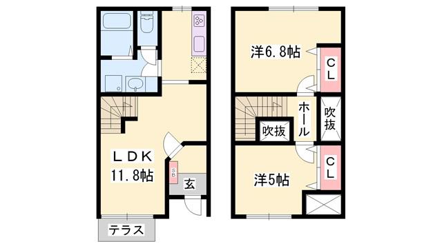 メゾンレリア(2LDK/1階)の間取り写真