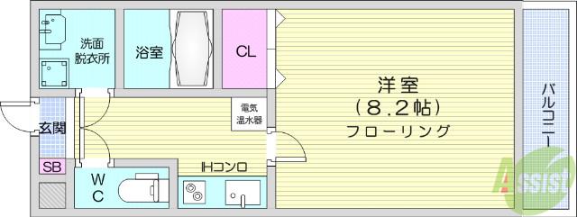 ボヌール3(1K/1階)の間取り写真
