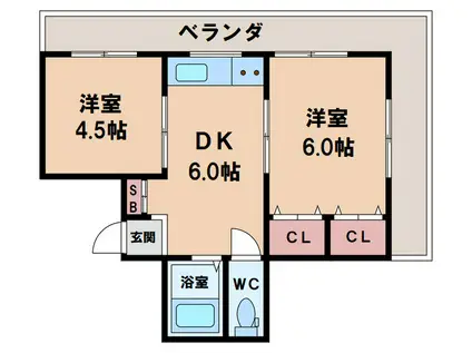 コーポイン美章園&河堀口(2DK/5階)の間取り写真