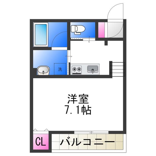 LUXE浜寺B棟(1K/2階)の間取り写真
