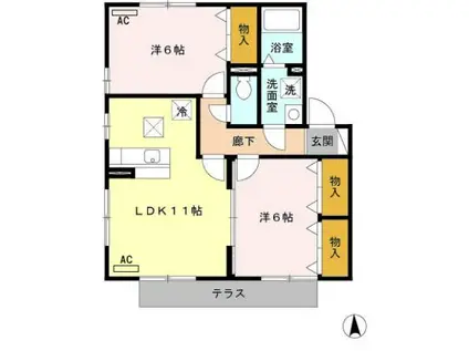 レセンテ柱(2LDK/1階)の間取り写真