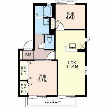 パインクレストA(2LDK/2階)の間取り写真