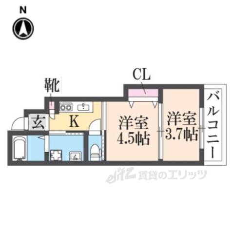 コスモ若江南(1DK/2階)の間取り写真