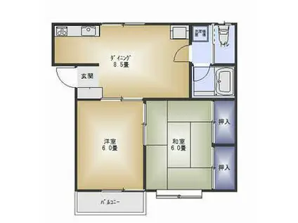 ハイムやすらぎ D棟(2DK/2階)の間取り写真