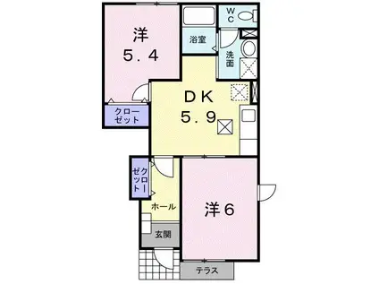 ペイサージュA(2LDK/2階)の間取り写真