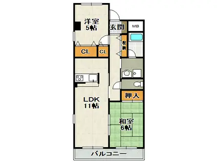 ソシア売布(2LDK/3階)の間取り写真