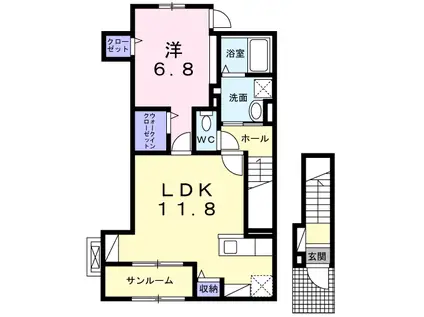 ティアラ(1LDK/2階)の間取り写真