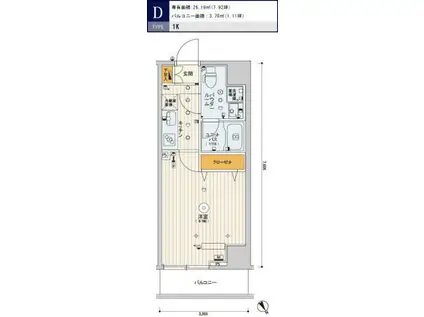 B CITY TABATA SKYCOURT(1K/6階)の間取り写真