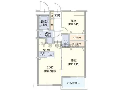 ステディ東大阪大平寺(2LDK/3階)の間取り写真
