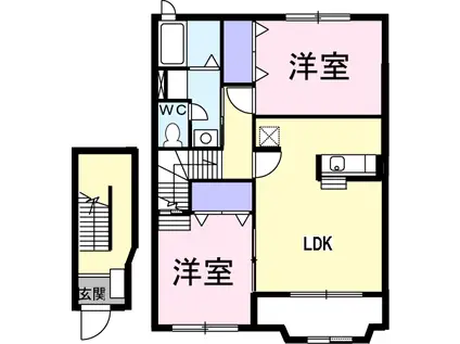 アンソレイユB(2LDK/2階)の間取り写真